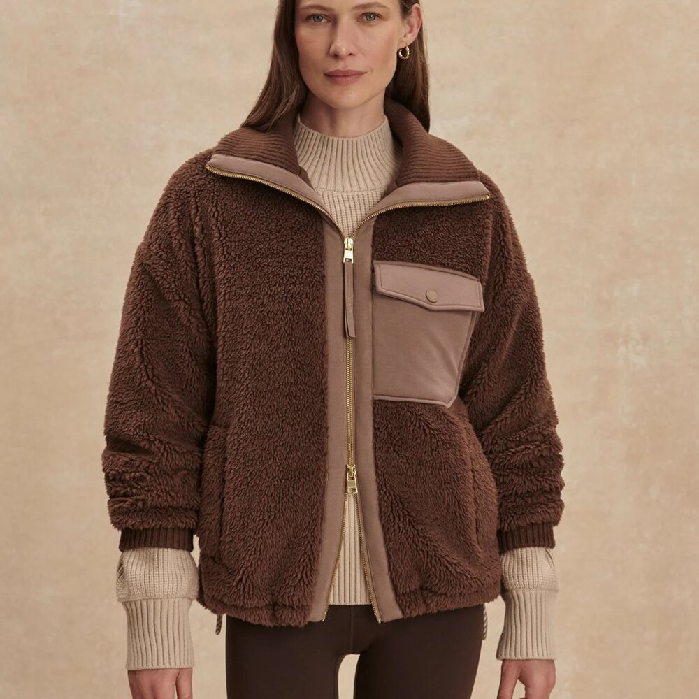 Varley Lowell Sherpa Jacket, carafe brown, size M NWT - Picture 7 of 10